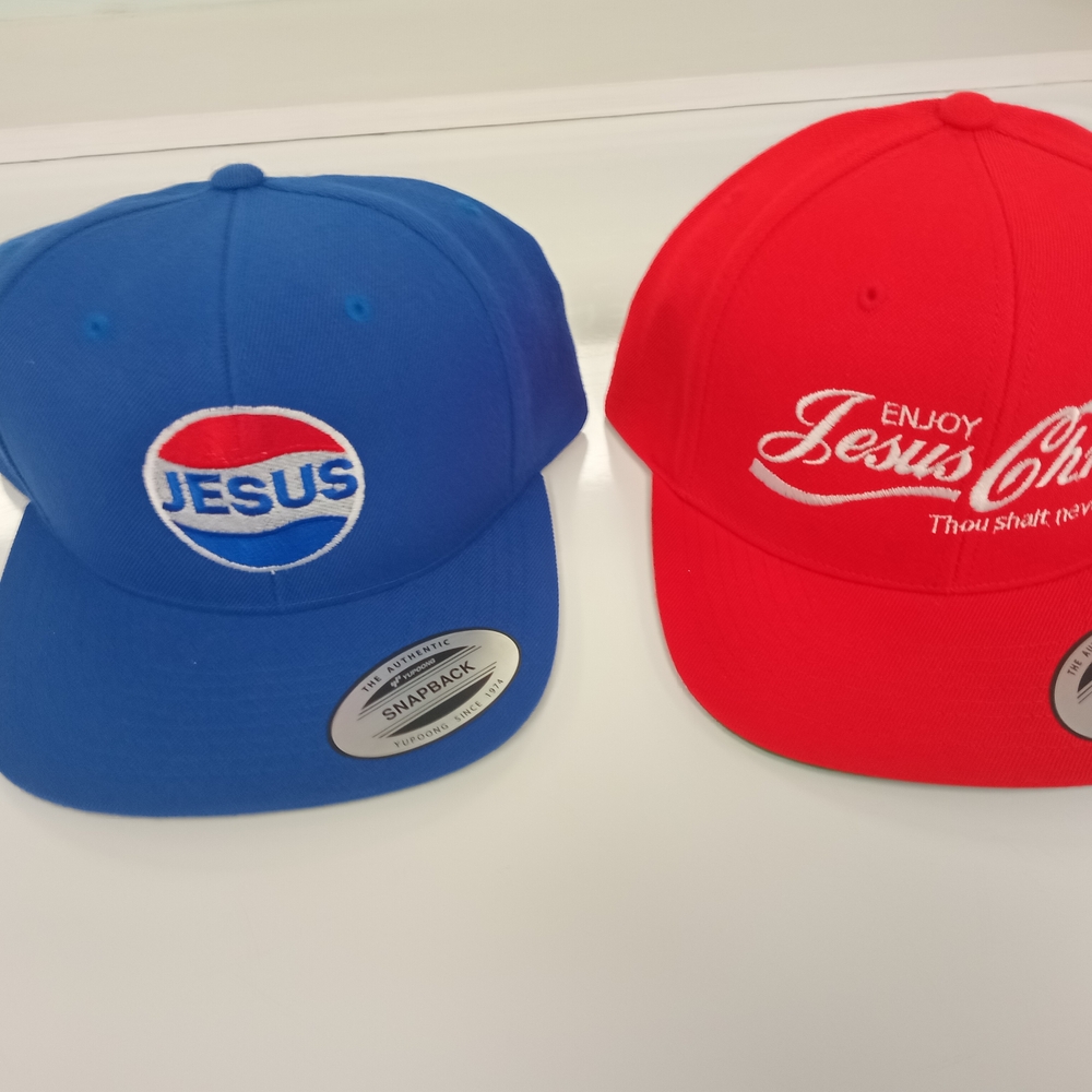 Blue and Red Snapback Hats with Iconic Logos